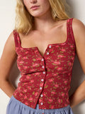 Pretty Pointelle Tank - Porto Ditsy Red-view 1