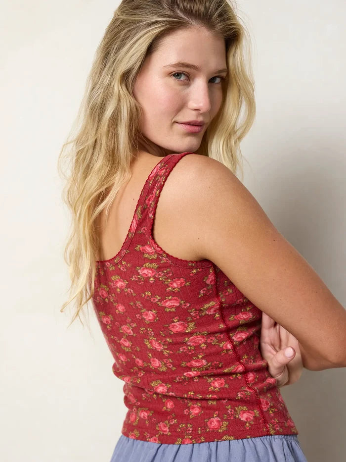 Pretty Pointelle Tank - Porto Ditsy Red-view 3