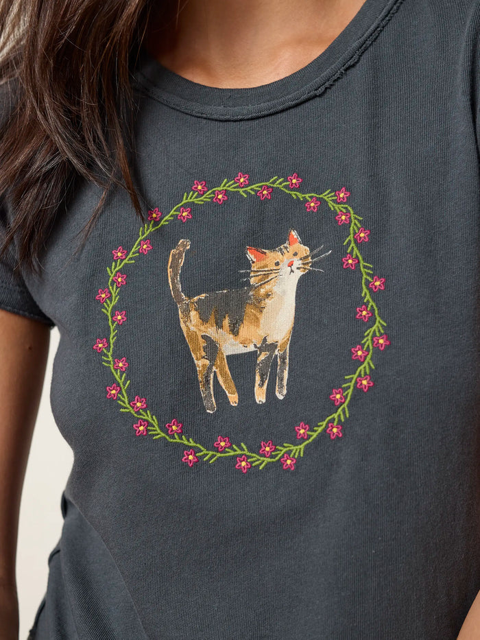 Printed Embroidered Cotton Baby Tee - Cat-view 1