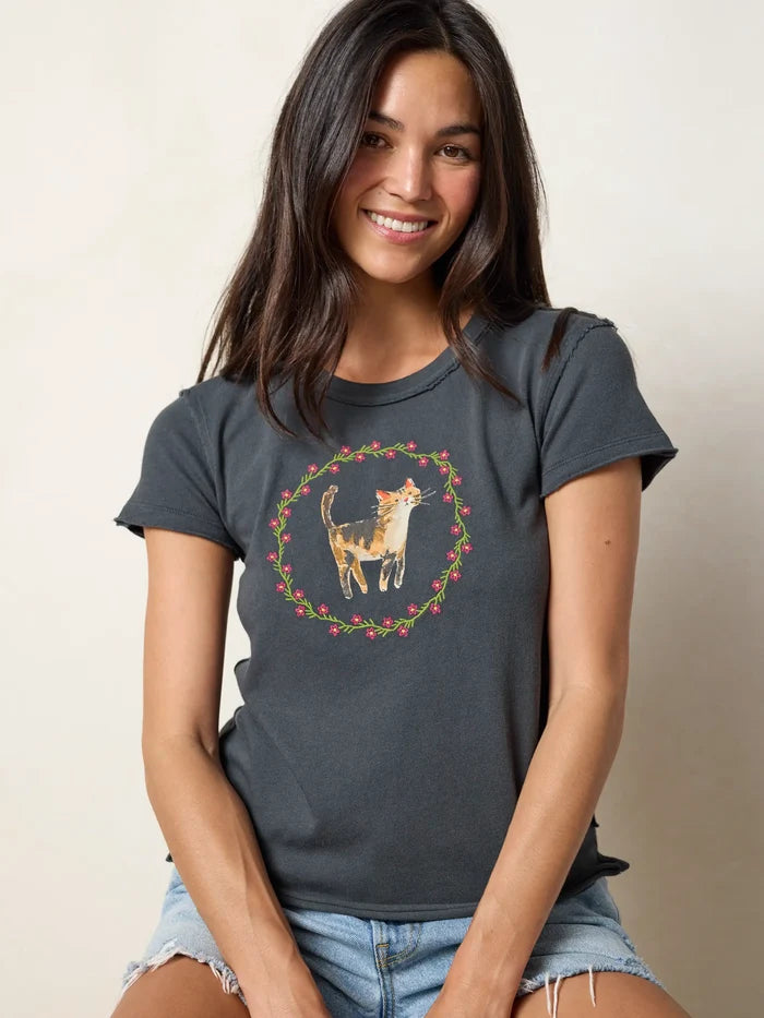 Printed Embroidered Cotton Baby Tee - Cat-view 2