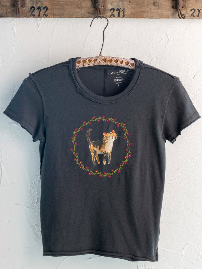 Printed Embroidered Cotton Baby Tee - Cat-view 3
