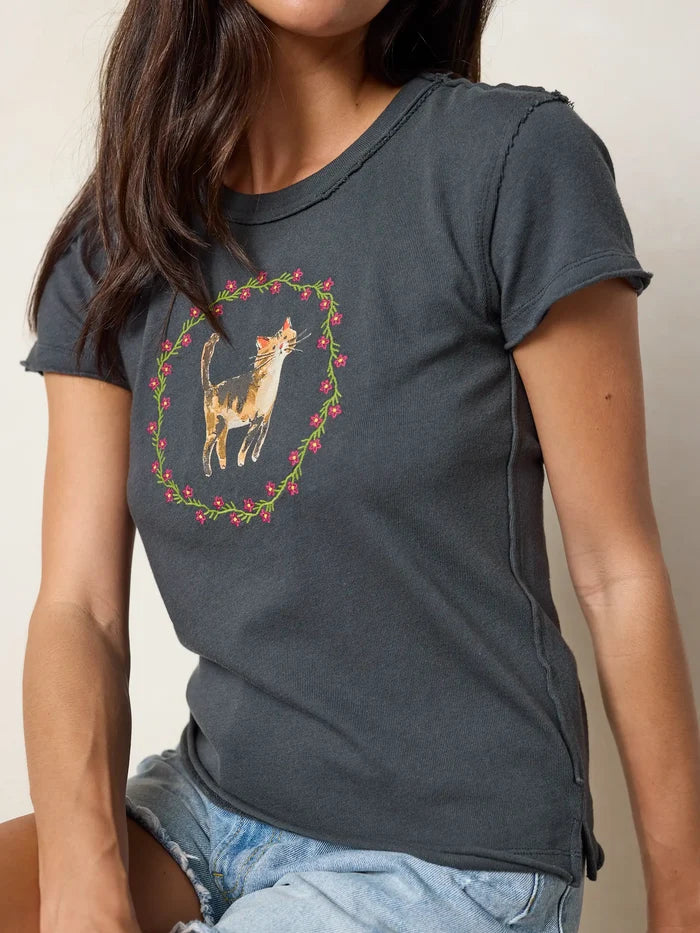 Printed Embroidered Cotton Baby Tee - Cat-view 4