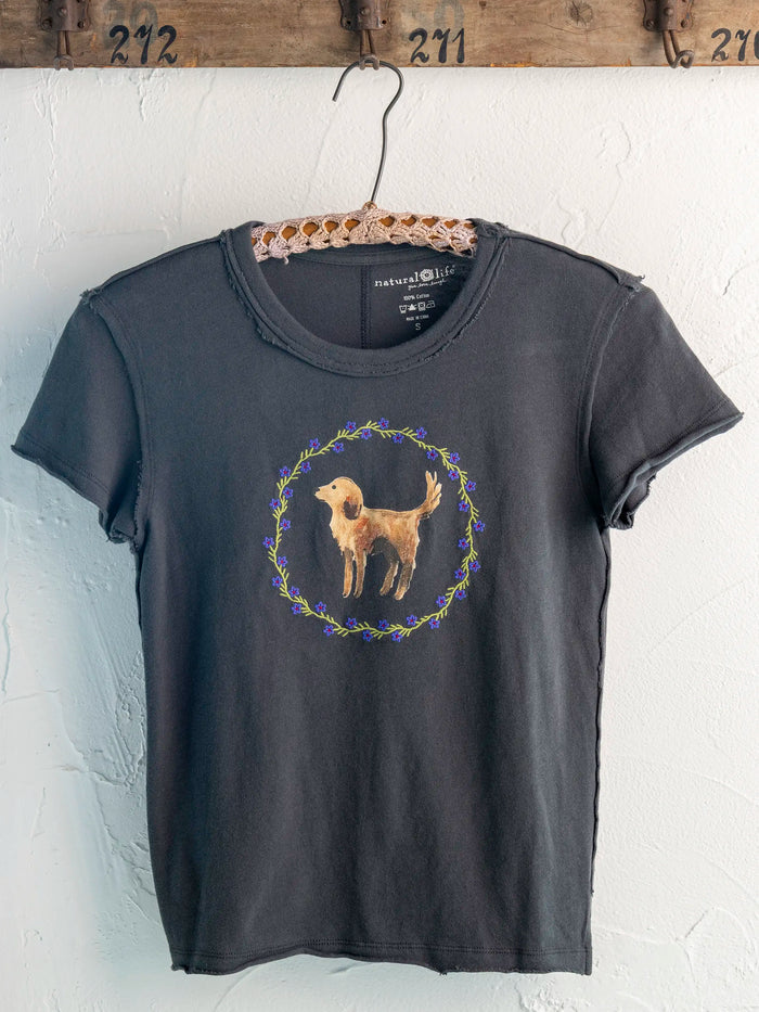 Printed Embroidered Cotton Baby Tee - Dog-view 1