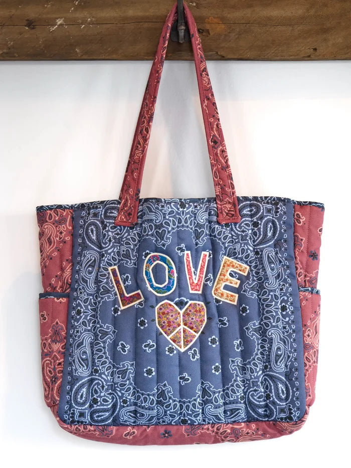 Quilted Applique Tote Bag - Blue Classic Bandana-view 2