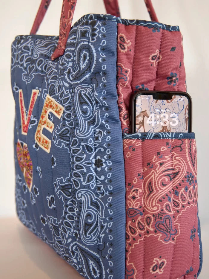 Quilted Applique Tote Bag - Blue Classic Bandana-view 3