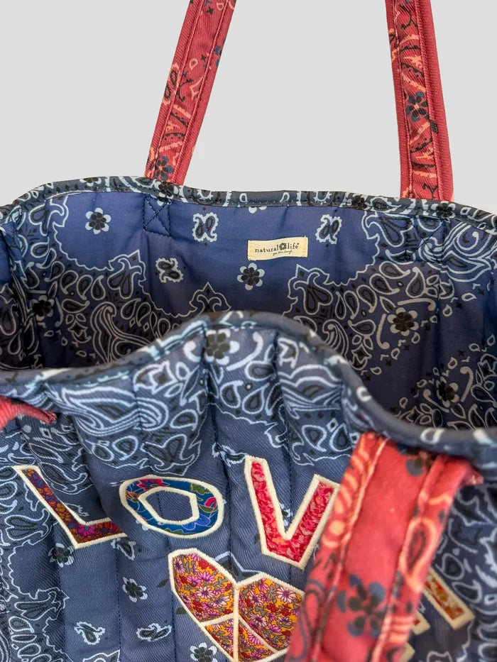 Quilted Applique Tote Bag - Blue Classic Bandana-view 5