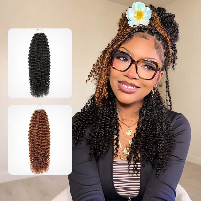 QVR Brown Highlight Crochet Hair Small Kinky Curly #1B+#30 Machine Made Feather Human Hair Extension