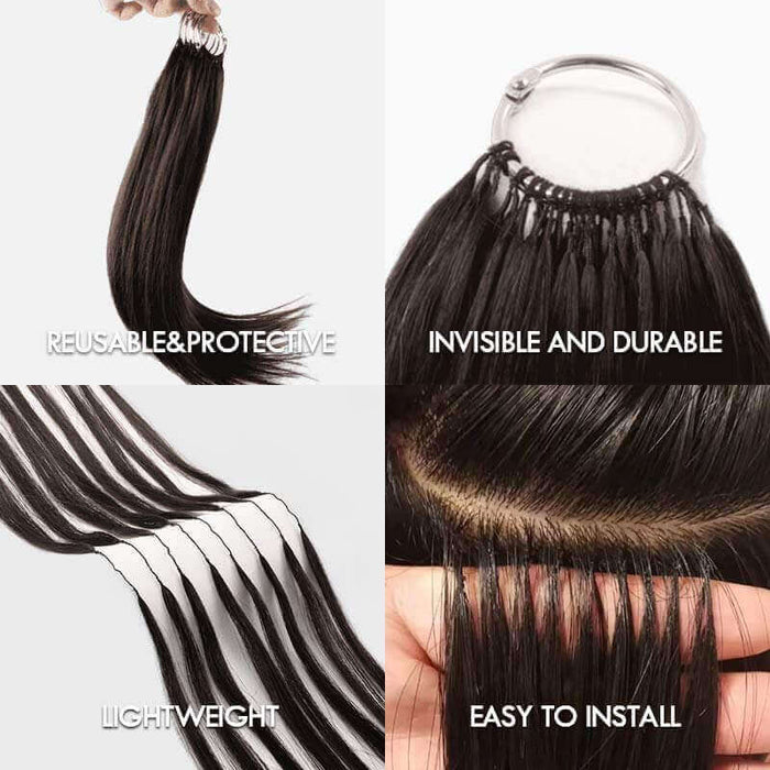 Reusable, protective crochet human hair extension showcasing invisible, durable, lightweight, and easy-to-install features.