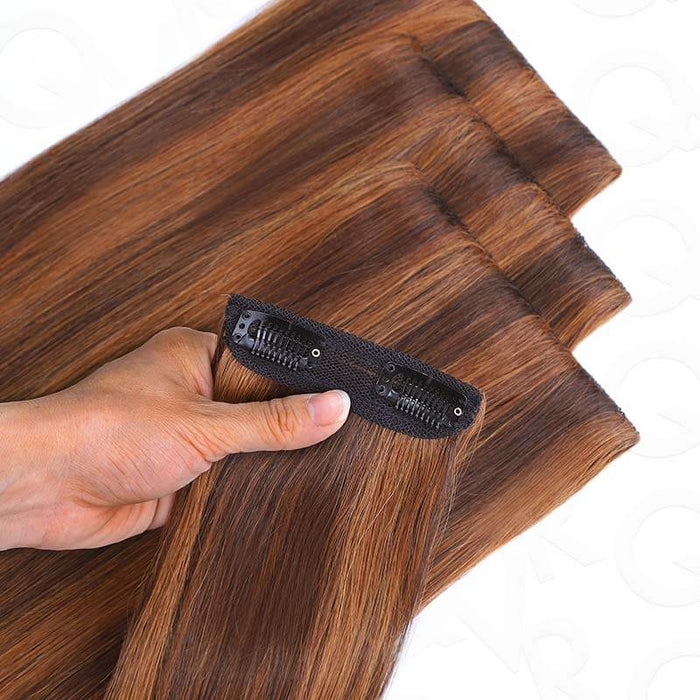 qvr human hair clip ins straight texture with subtle highlights