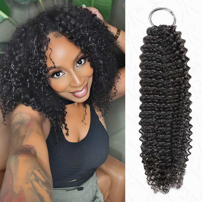 QVR Natural Black Small Kinky Curly Machine Made Feather Crochet Human Hair Extension