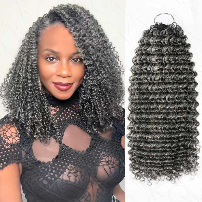 salt and pepper colored small kinky curly crochet braids extensions