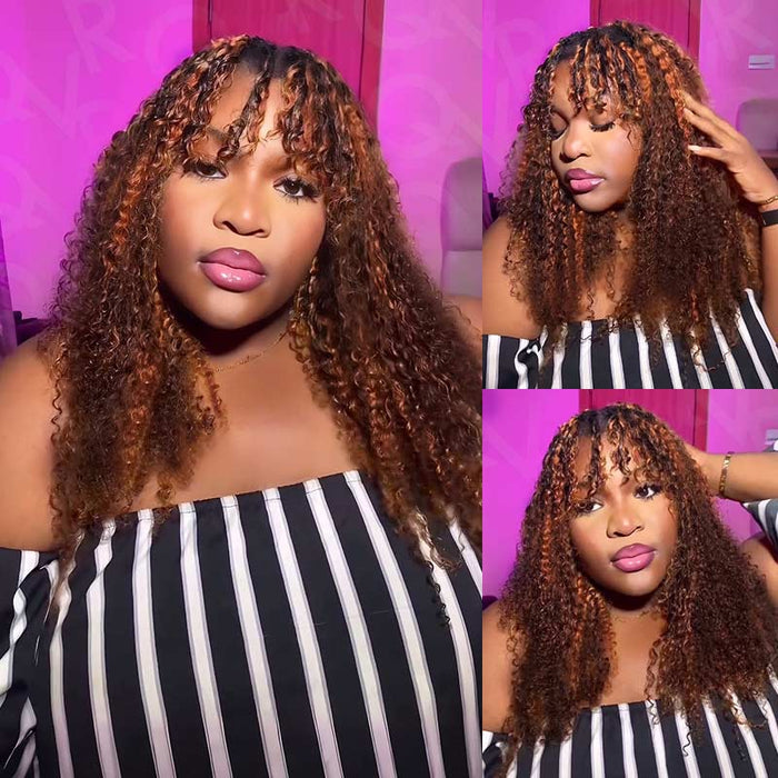 QVR Seamless Small Kinky Curly Feather Crochet Hair Highlight #P2/30 Machine Made Human Hair Extensions