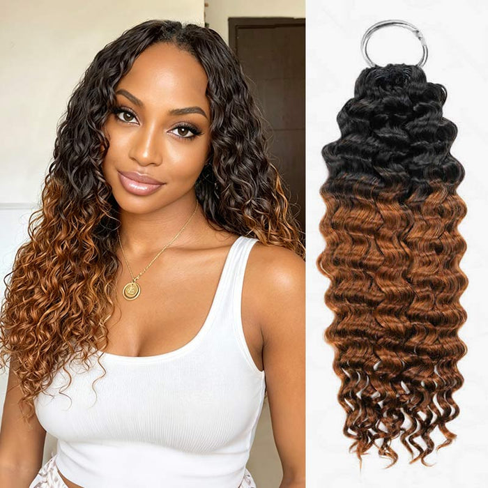 QVR #T1B/30 Crochet Hair Water Wave Machine Made Feather Human Hair Extension