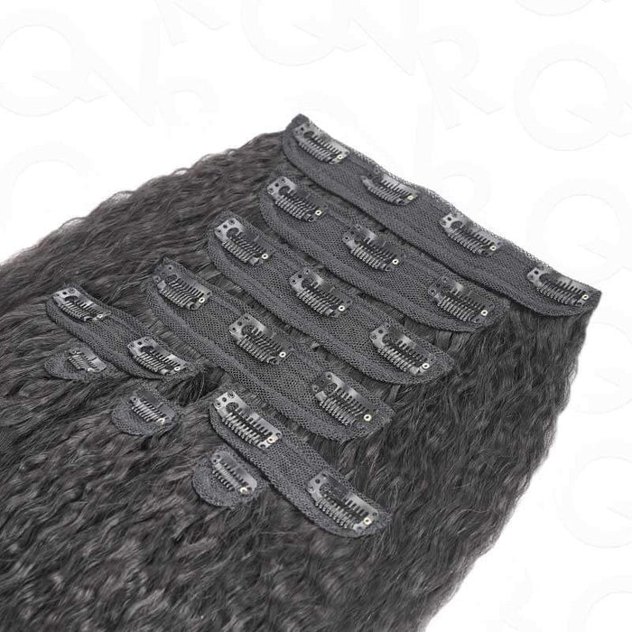 9pcs kinky straight human hair clip ins for quick install
