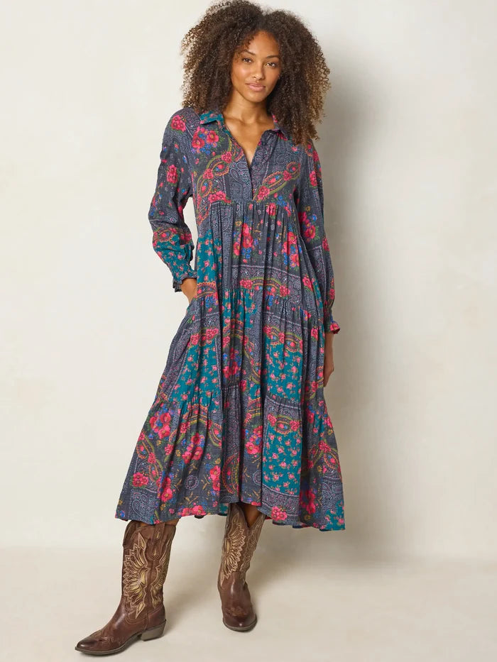 Rebecca Long Sleeve Midi Dress - Sintra Bandana Charcoal-view 2