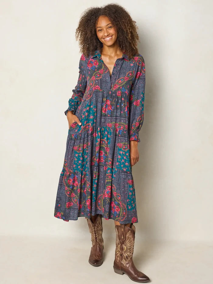 Rebecca Long Sleeve Midi Dress - Sintra Bandana Charcoal-view 5