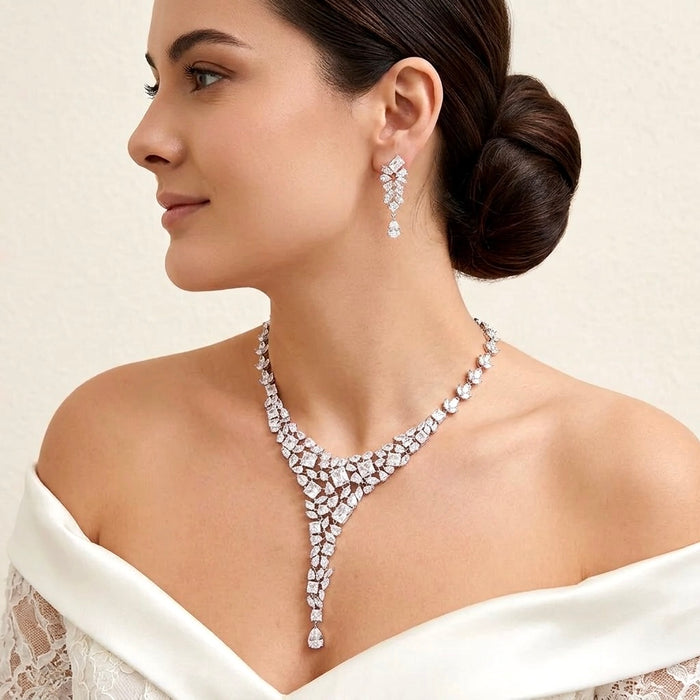 Wedding Jewelry - Luxury Silver Cubic Zirconia Bridal Jewelry Set