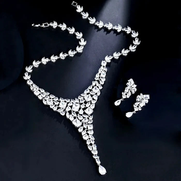 Wedding Jewelry - Luxury Silver Cubic Zirconia Bridal Jewelry Set