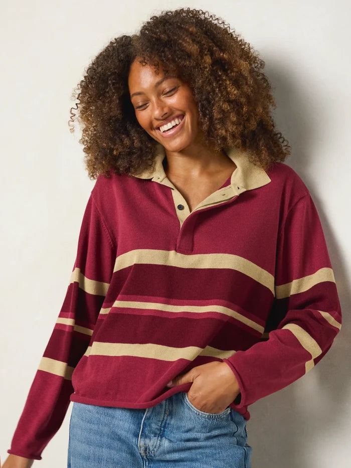 Retro Cotton Rugby Shirt - Burgundy Stripe-view 1