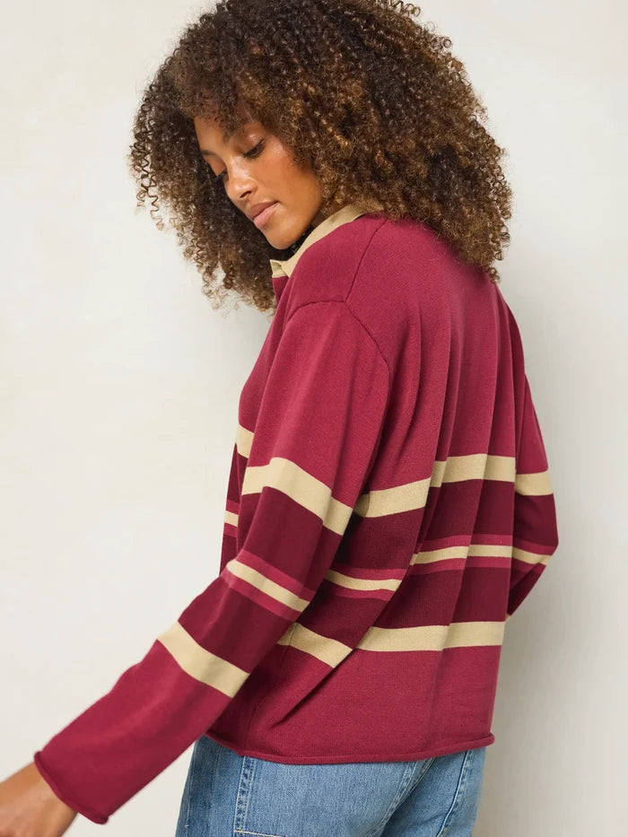 Retro Cotton Rugby Shirt - Burgundy Stripe-view 2