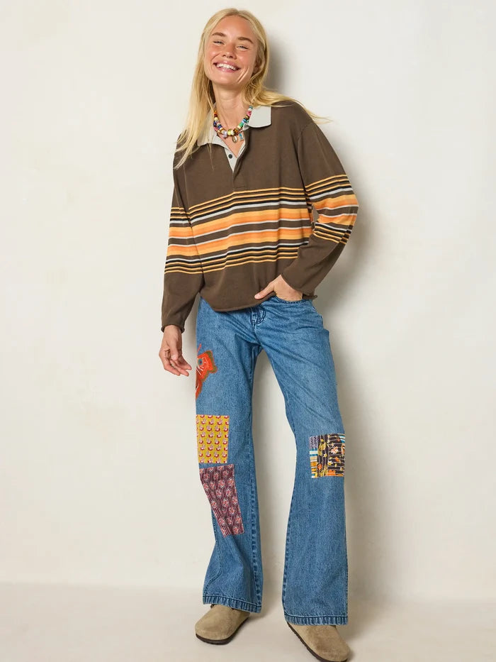 Retro Cotton Rugby Shirt - Chestnut Brown Stripe-view 3