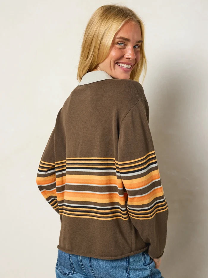 Retro Cotton Rugby Shirt - Chestnut Brown Stripe-view 4