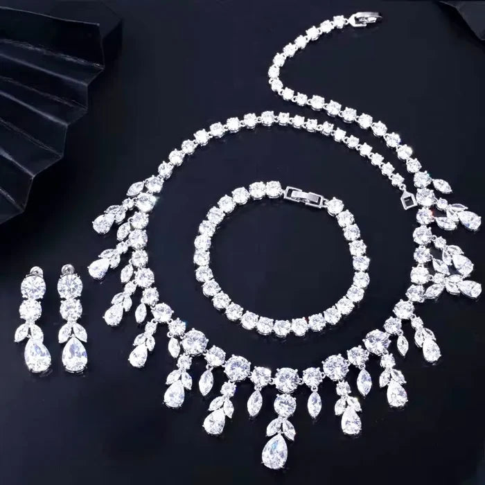 Wedding Jewelry - Luxury 3-Piece Silver CZ Bridal Jewelry Set