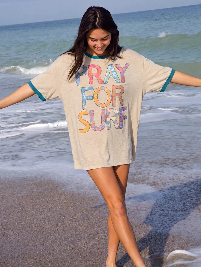Ringer Oversized Tee Shirt - Pray For Surf-view 1
