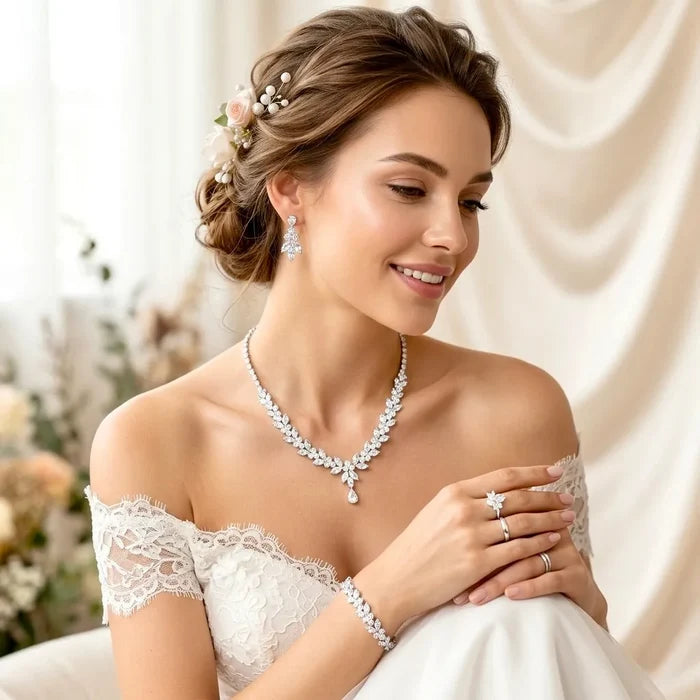 4-Piece CZ Bridal Jewelry Set | Luxurious Wedding Jewelry