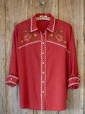 Round Top Embroidered Button Down - Red Clay-view 1