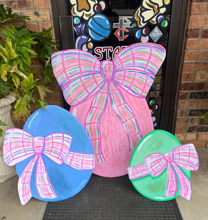 Round Top Periwinkle Eggs with Plaid Bows