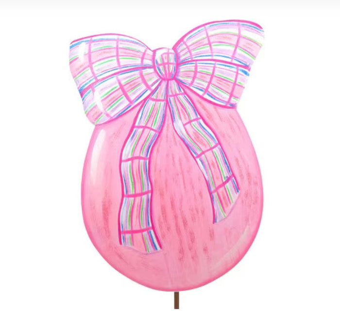 Round Top Pink Eggs with Plaid Bows