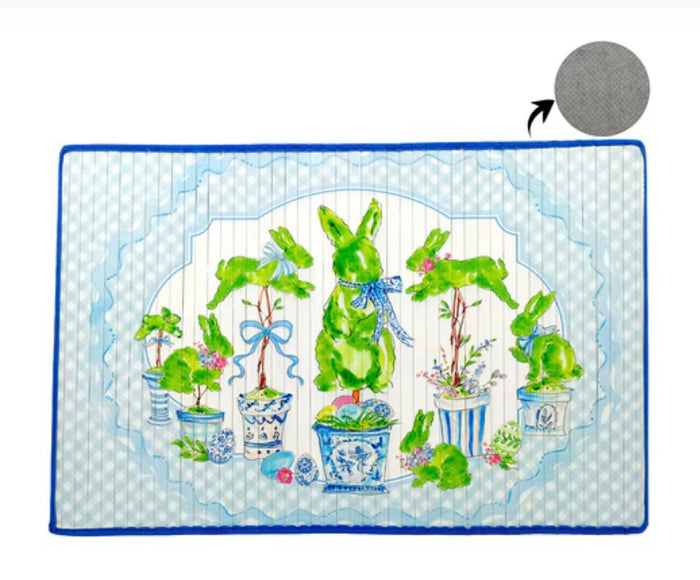 Round Top Rabbits in Pots Bamboo Mat