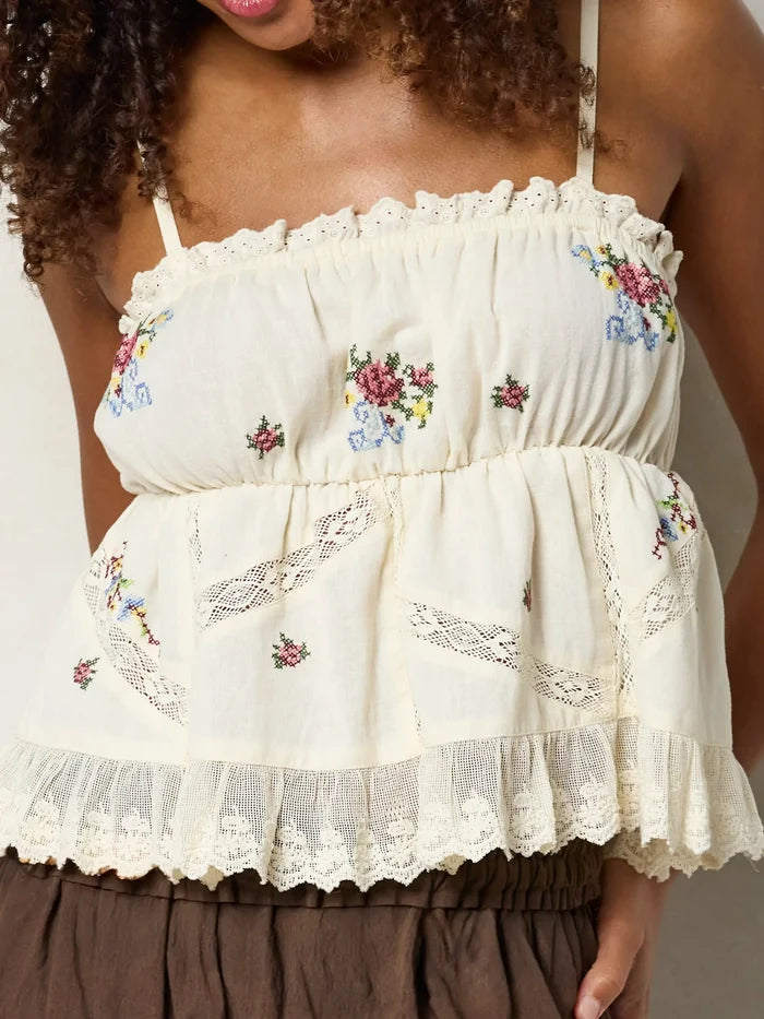 Ruby Embroidered Lace Top -  Cream-view 1