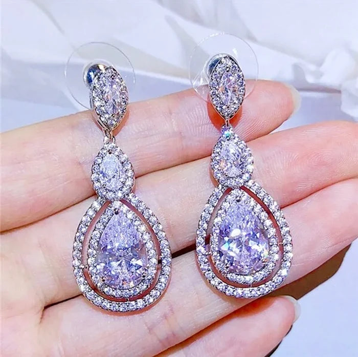 Wedding Jewelry - Cubic Zirconia Bridal Earrings - Available in Silver, Rose Gold and Yellow Gold