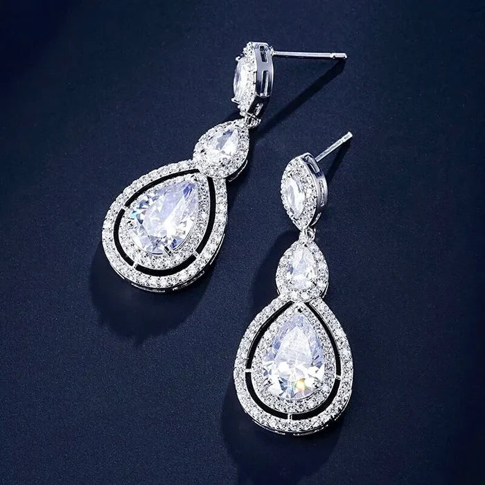 Wedding Jewelry - Cubic Zirconia Bridal Earrings - Available in Silver, Rose Gold and Yellow Gold