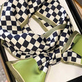 Sage Green Checkered Satin Feel Neck Scarf