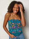 Sasha Embroidered Mesh Top - Teal Floral-view 1