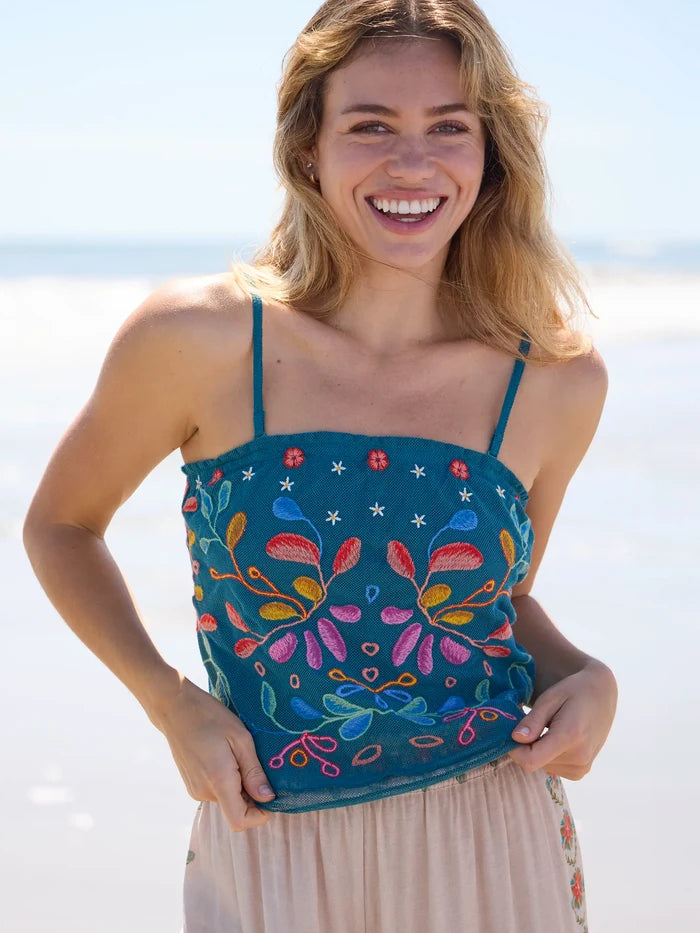 Sasha Embroidered Mesh Top - Teal Floral-view 6