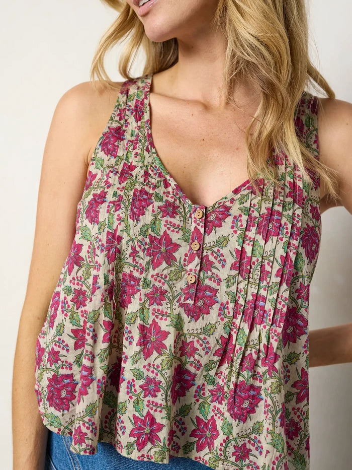 Savannah Cotton Sleeveless Top - Cream Red Lotus-view 1