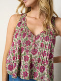 Savannah Cotton Sleeveless Top - Cream Red Lotus-view 1