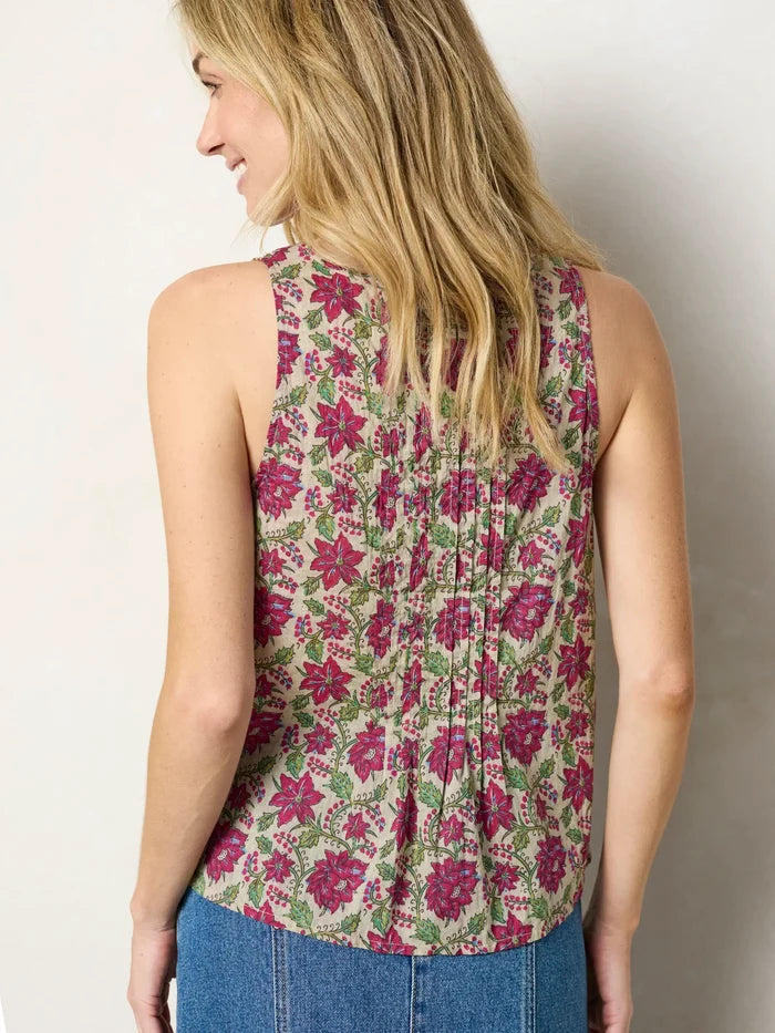 Savannah Cotton Sleeveless Top - Cream Red Lotus-view 5