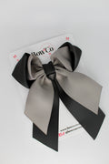 School Bow - Black and Metal Grey - Loop Tail Hair Bow - Clip