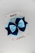 School Bow - Navy and Blue Topaz - Layer Bow - Elastic