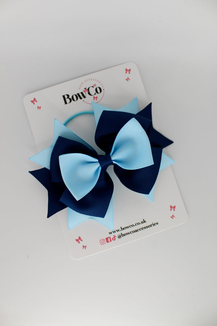 School Bow - Navy and Blue Topaz - Layer Bow - Elastic