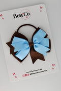 School Bow Blue Topaz and Brown - Double Tail Bow - Elastic