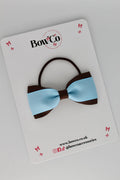 School Bow Blue Topaz and Brown - Tuxedo Bow - Elastic