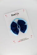 School Bow Navy and Blue Topaz - Layer Edge Bow - Elastic
