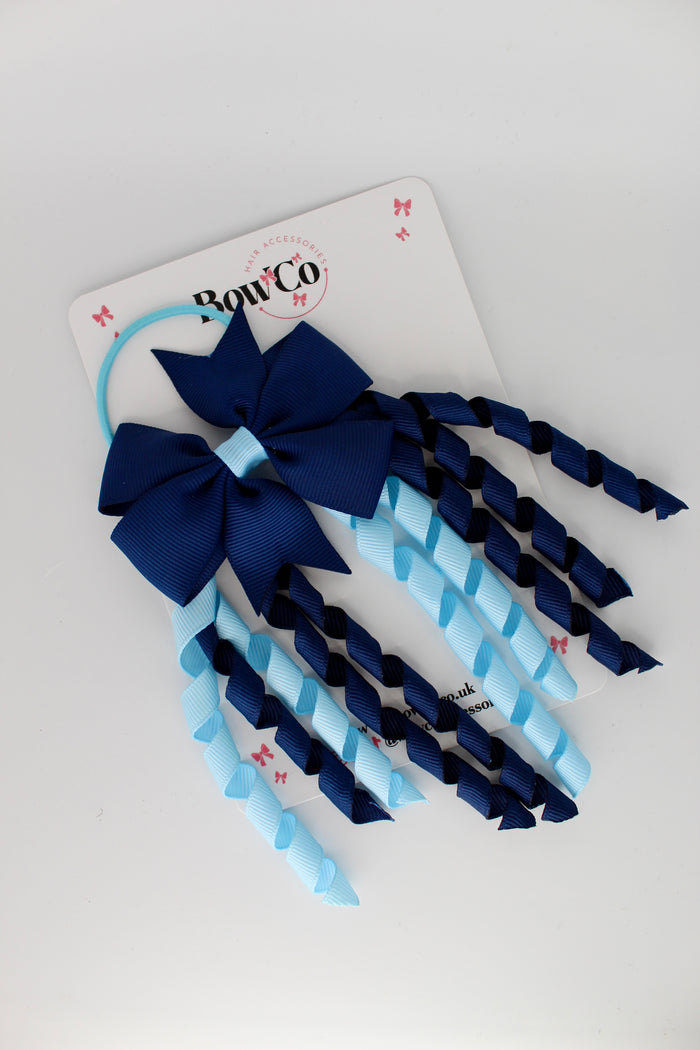 School Bow Navy and Blue Topaz - Pinwheel Corker Bow - Elastic