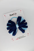School Bow Navy and Blue Topaz - Spiral Bow - Elastic